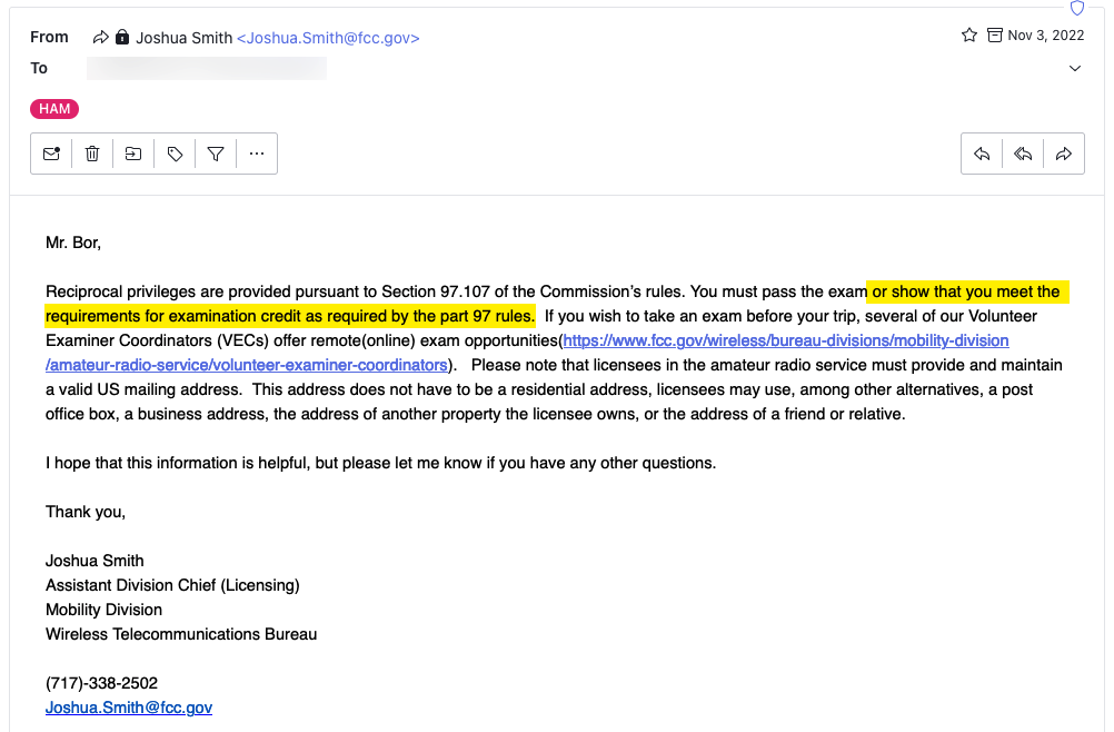 Letter from the FCC